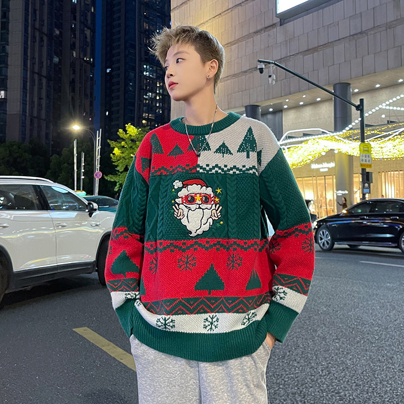 Lockerer Unisex-Strickpullover mit Weihnachtsmotiv