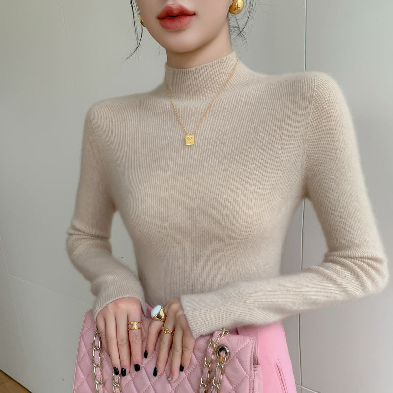 Damen-Kaschmirpullover, Stehkragen, schmal geschnitten