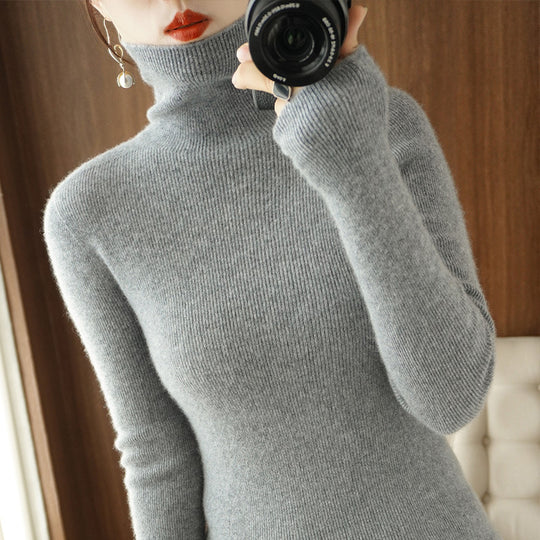 Damen-Strickpullover mit Stehkragen, figurbetont