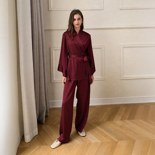 Damen-Pyjama-Set, Satin-Optik, Langarm