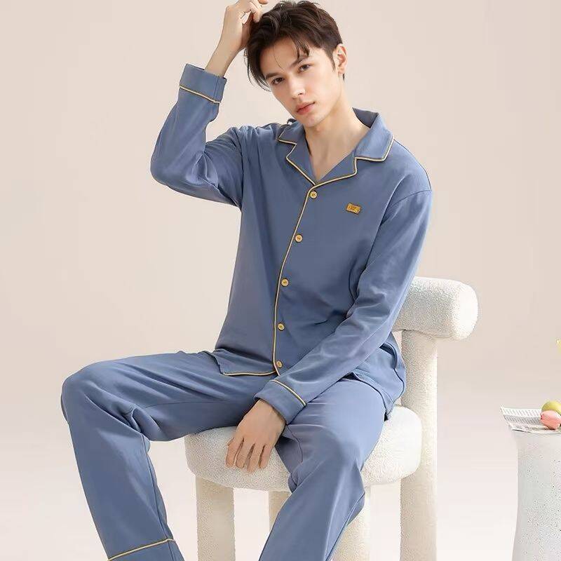 Herren-Pyjama-Set, Baumwolle, geknöpft, verschiedene Größen