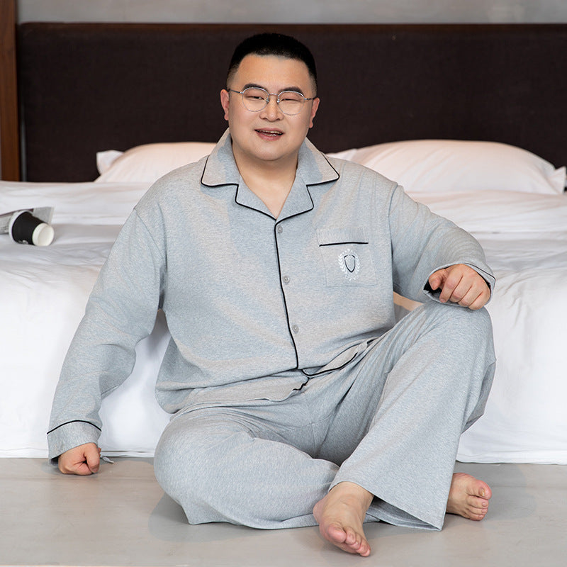Herren-Pyjama-Set, Baumwolle, mit Revers, große Größen