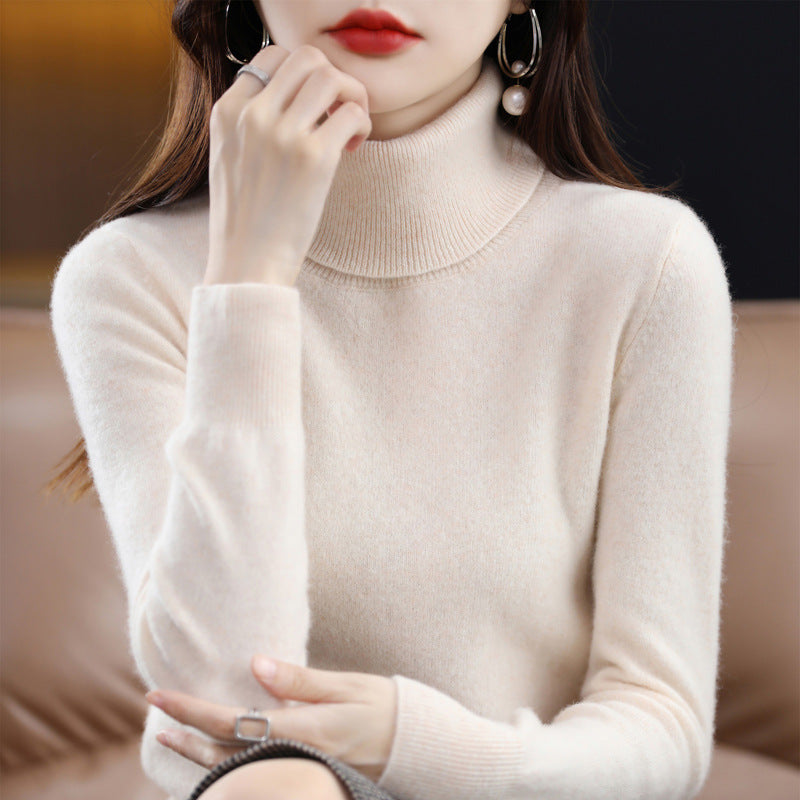 Damen-Rollkragenpullover aus reiner Wolle, locker geschnitten