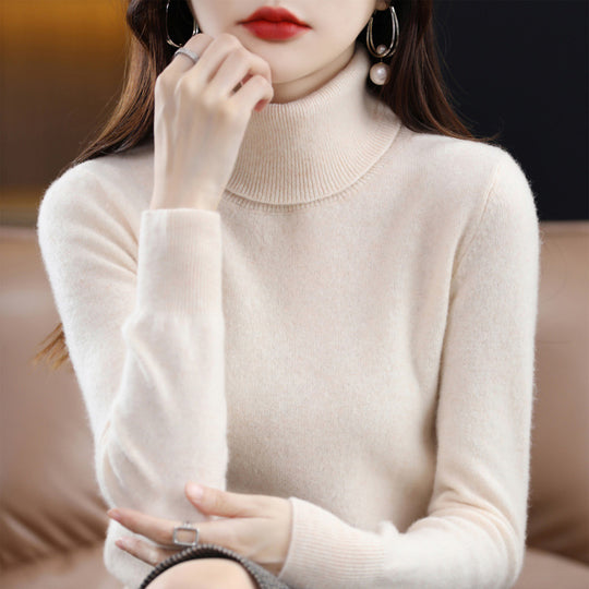 Damen-Rollkragenpullover aus reiner Wolle, locker geschnitten