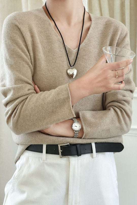 Damen-Wollpullover, V-Ausschnitt, lockere Passform