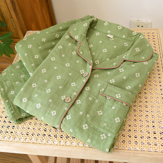 Damen-Pyjama-Set aus Baumwoll-Doppelgaze mit Revers