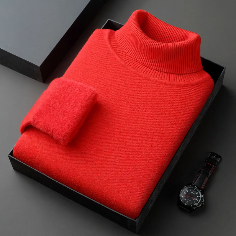 Herren-Strickpullover mit Rollkragen und Wollanteil