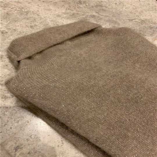 Damen-Wollpullover mit Stehkragen und Glanzeffekt