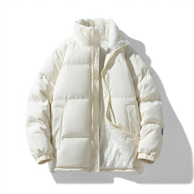 Gefütterte Herren-Winterjacke mit Kapuze und Windschutz