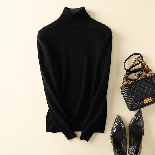 Damen-Rollkragenpullover aus reiner Wolle
