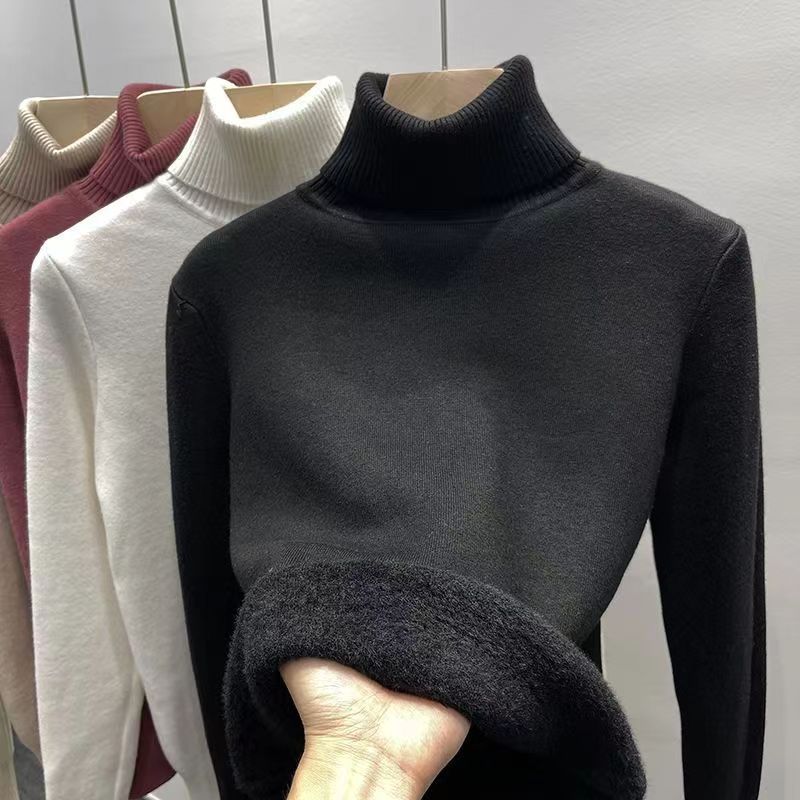 Gefütterter Damen-Strickpullover mit hohem Kragen