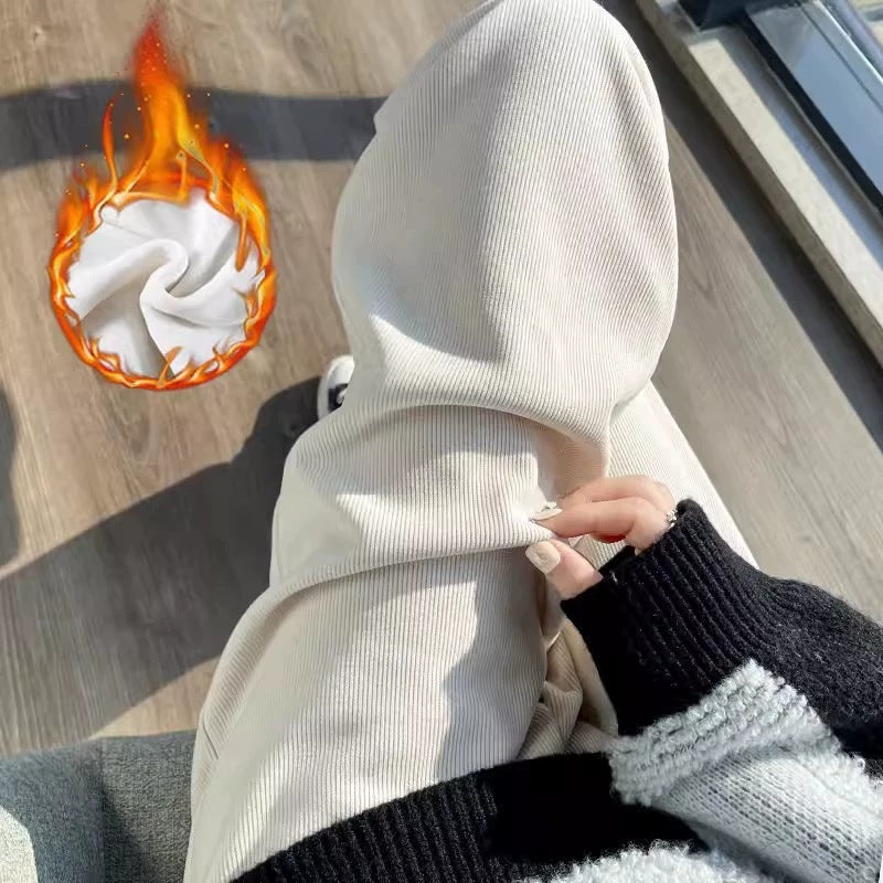 Damen-Cordhose, weites Bein, hohe Taille, optional gefüttert