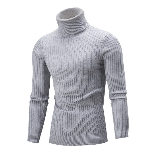 Herren-Strickpullover mit Rollkragen und Zopfmuster