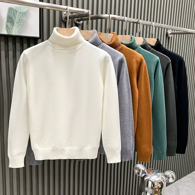 Herren-Strickpullover mit hohem Kragen, warm und lässig