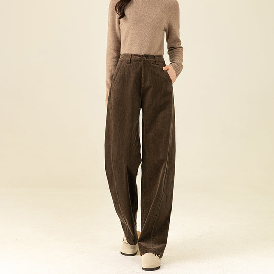 Damen-Cordhose mit hohem Bund und weitem Bein