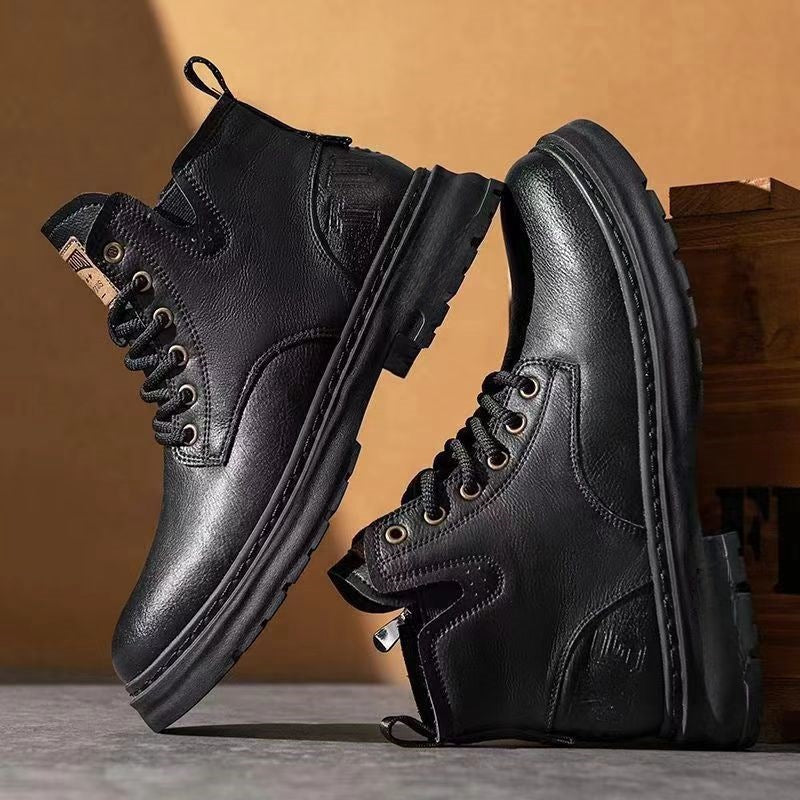 Retro-Schnürstiefel aus Echtleder mit Plateau