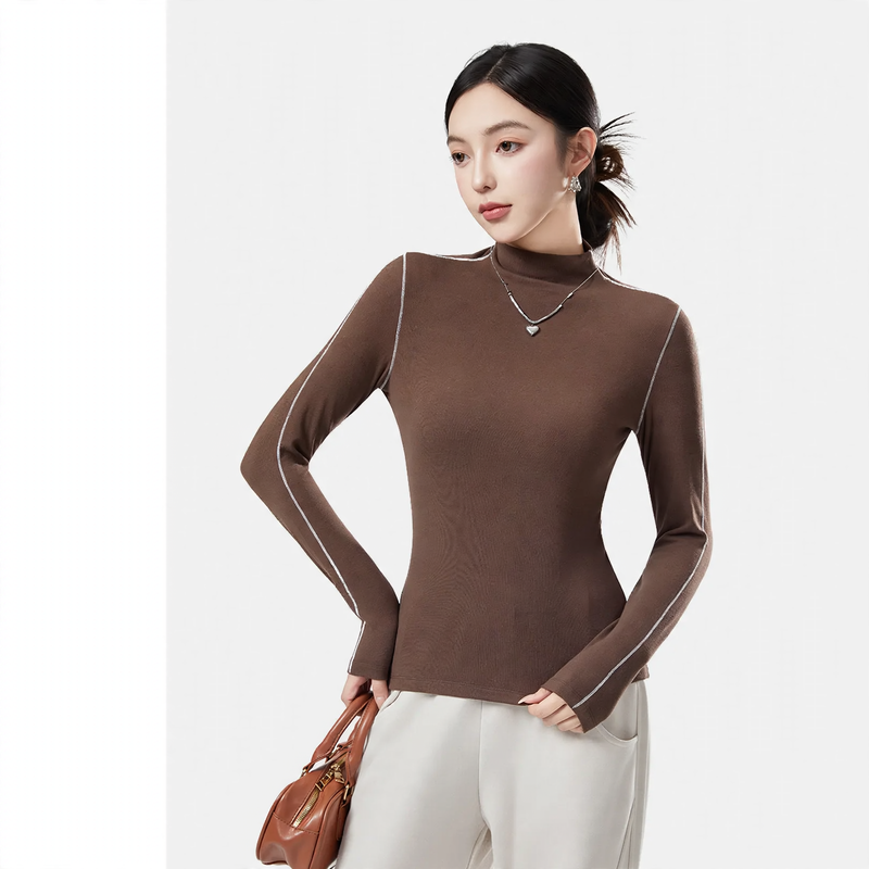 Damen-Thermo-Unterziehshirt, halbhoher Kragen, antibakteriell