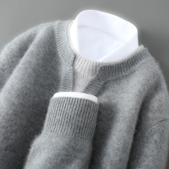 Herren-Wollpullover, Rundhals, dick gestrickt