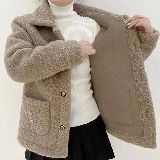 Gefütterte Damen-Jacke in Teddy-Optik