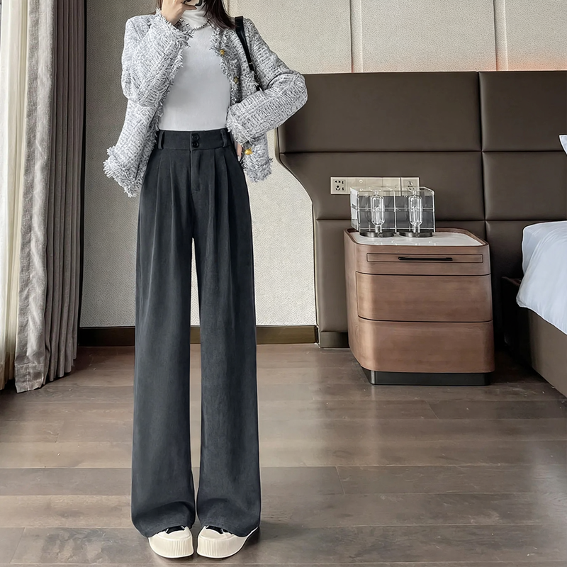 Damen-Cordhose, weit geschnitten, gerade Passform