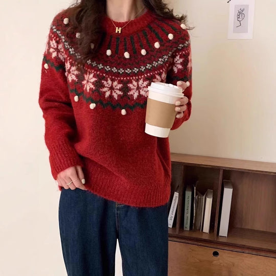 Festlicher Fair-Isle-Strickpullover für Damen
