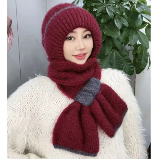 Gestricktes Mützen- und Schal-Set, gefüttert, winddicht