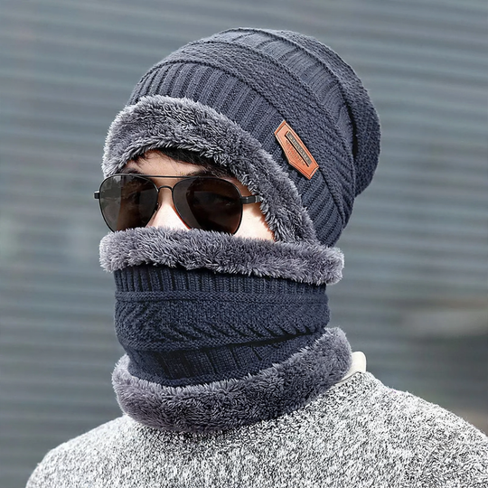 Gefüttertes Strickmützen- und Schal-Set, Winter