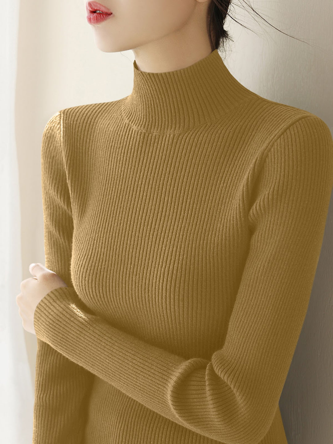 Damen-Strickpullover mit Stehkragen, schmal geschnitten