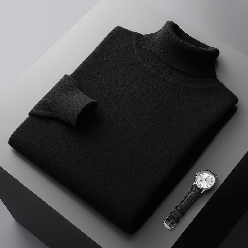 Herren-Rollkragenpullover, einfarbig, langärmelig, Strick