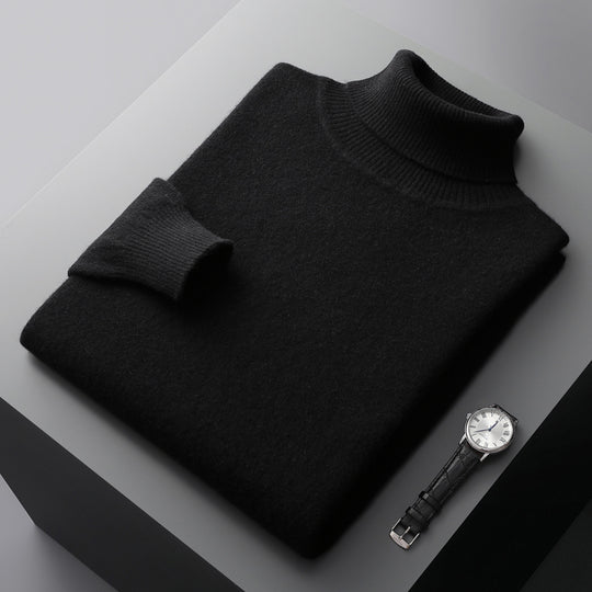 Herren-Rollkragenpullover, einfarbig, langärmelig, Strick