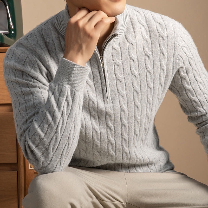 Herren-Kaschmirpullover mit Reißverschluss, dick