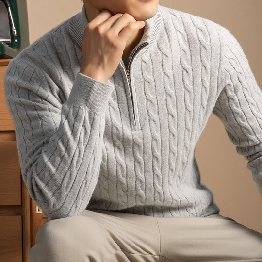 Herren-Kaschmirpullover mit Reißverschluss, dick