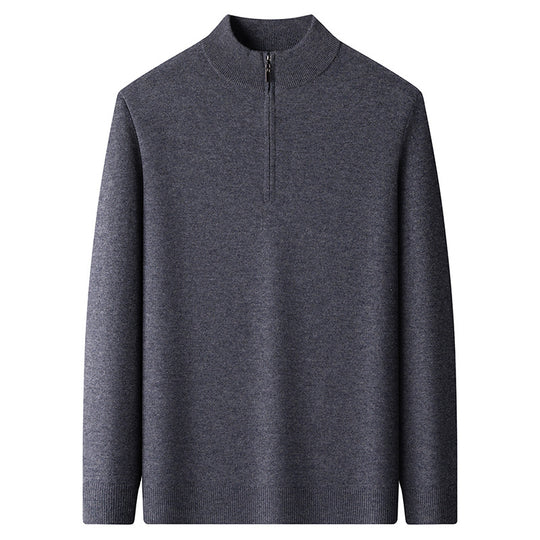 Herren-Wollpullover, 100% Wolle, Reißverschluss, Stehkragen
