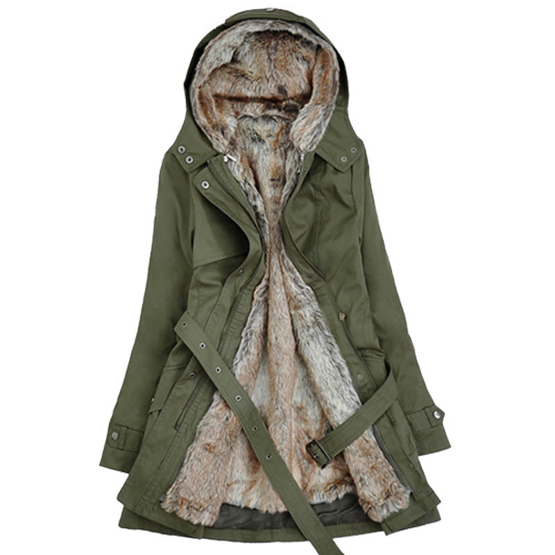 Gefütterter Parka mit Kunstfellkragen und Kapuze