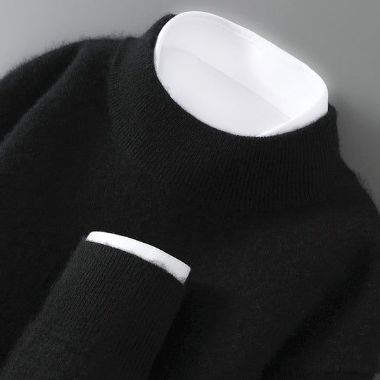 Herren-Wollpullover, Halbkragen, Strick, locker geschnitten