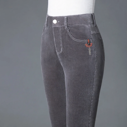 Kord-Hose, gerade geschnitten, High-Waist, gefüttert