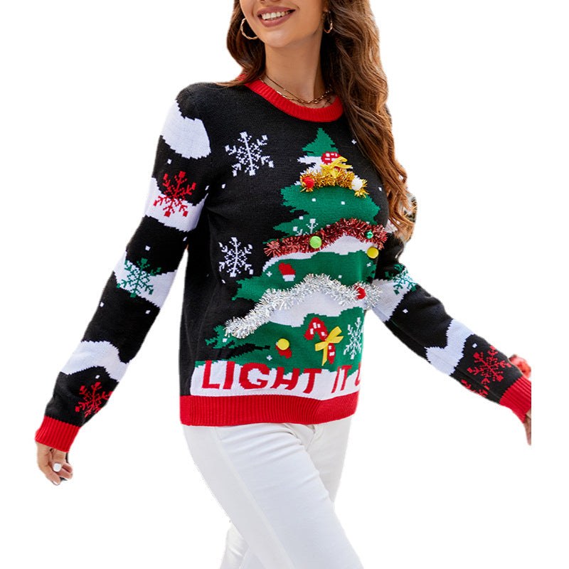Weihnachtspullover mit Tannenbaum-Jacquard-Muster