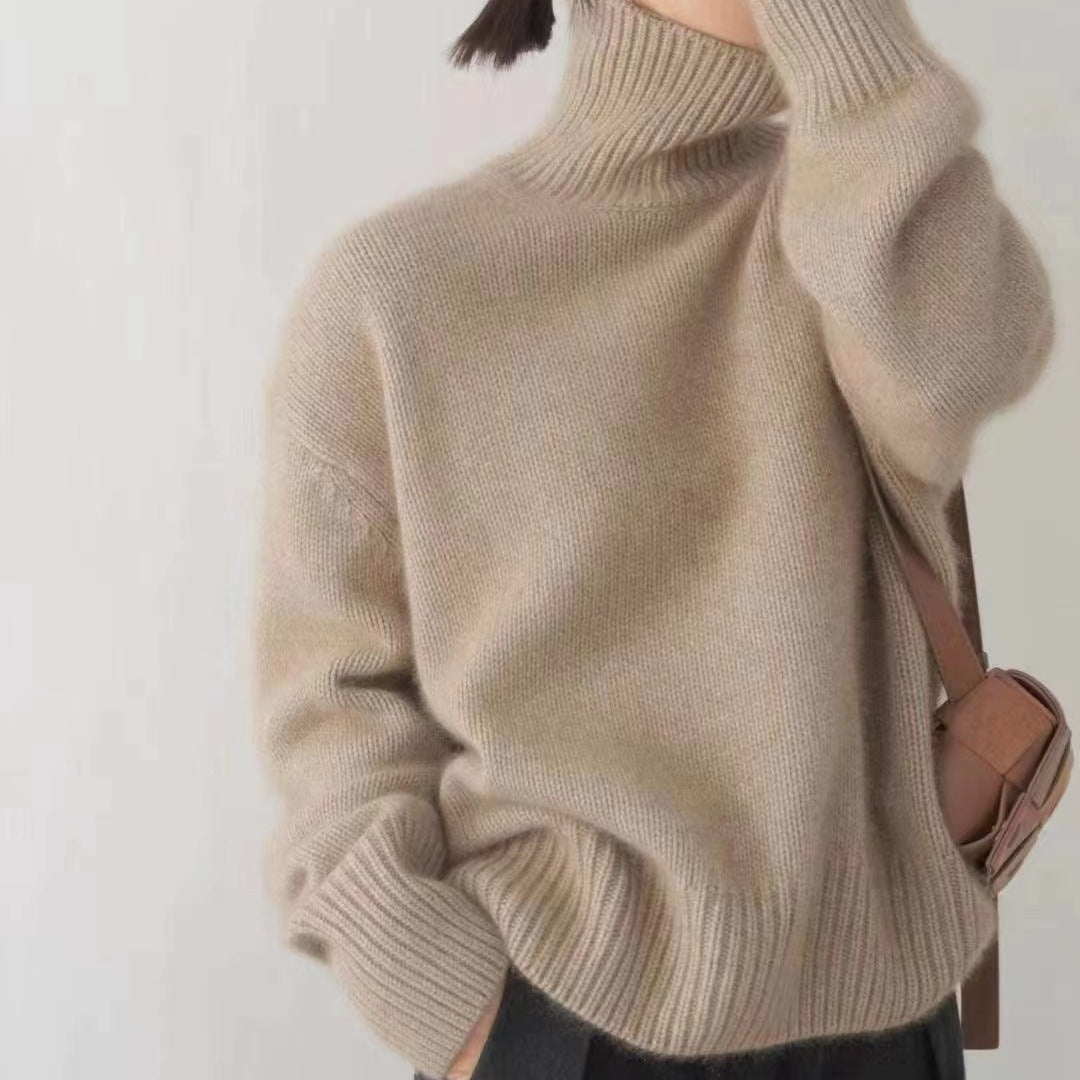 Damen-Rollkragenpullover, Strick, einfarbig, lässiger Stil