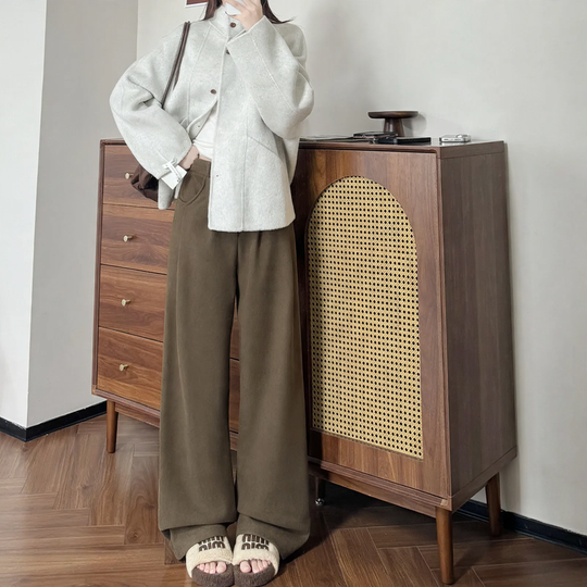 Damen-Cordhose, gefüttert, gerade geschnitten, hohe Taille