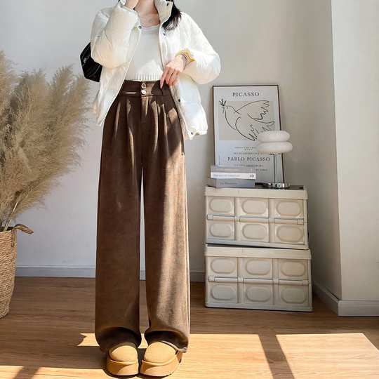 Damen-Cordhose, weit geschnitten, gerade Passform