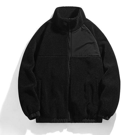 Unisex Lammfell-Jacke mit Stehkragen, gefüttert