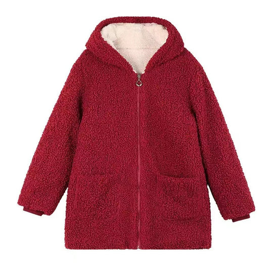 Locker Cardigan-Mantel mit Teddyfleece, mittellang