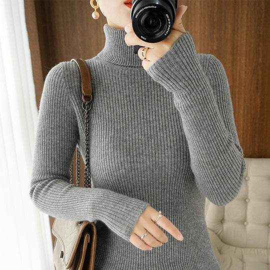 Damen-Rollkragenpullover, gerippt, schmale Passform