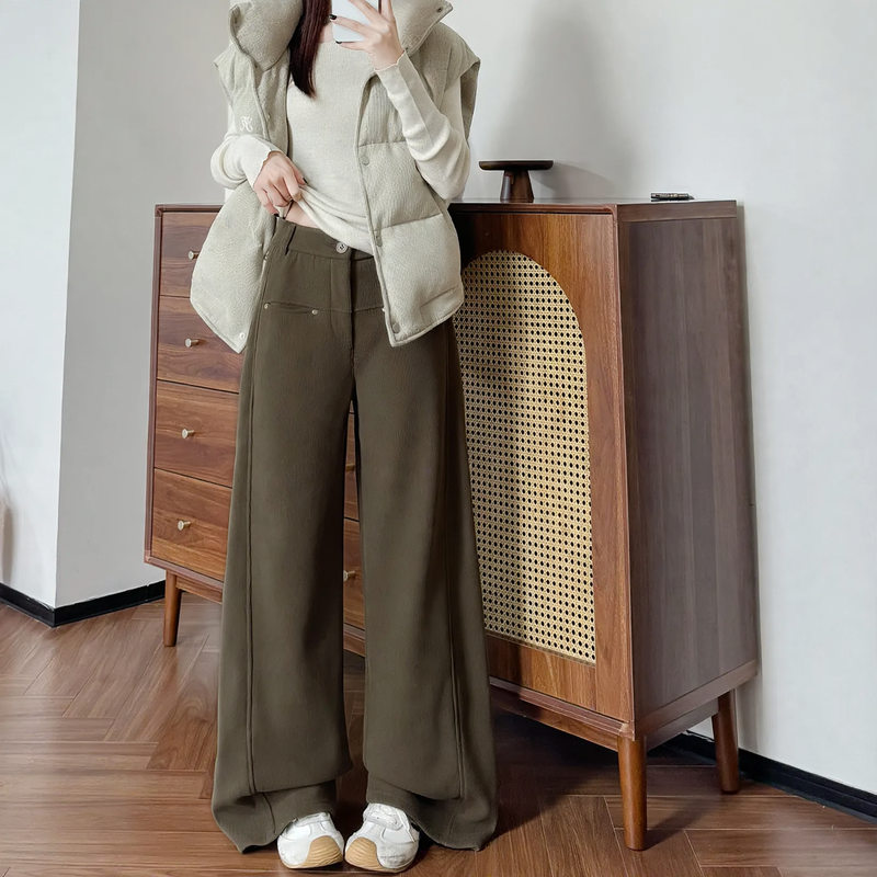 Damen-Cordhose, gefüttert, gerade geschnitten, hohe Taille