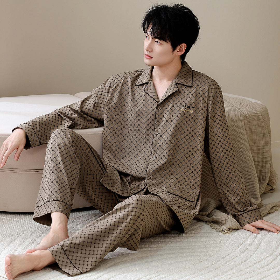 Herren-Pyjama-Set, Baumwolle, Langarm, klassisch