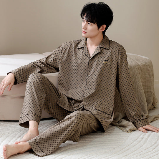 Herren-Pyjama-Set, Baumwolle, Langarm, klassisch