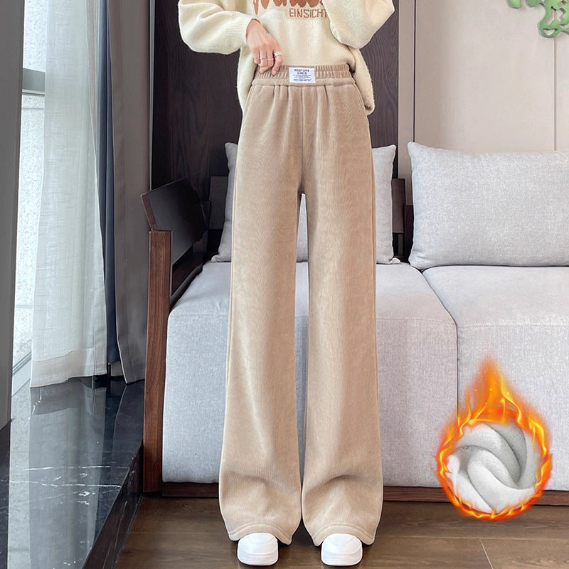 Damen-Cordhose mit Lammfleece, weit geschnitten