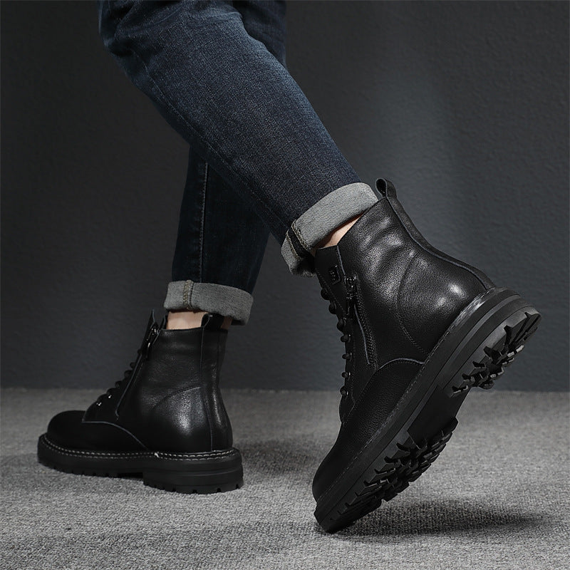 Herren-Lederstiefel, Echtleder, gefüttert, robust