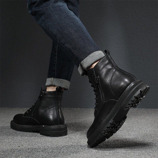 Herren-Lederstiefel, Echtleder, gefüttert, robust