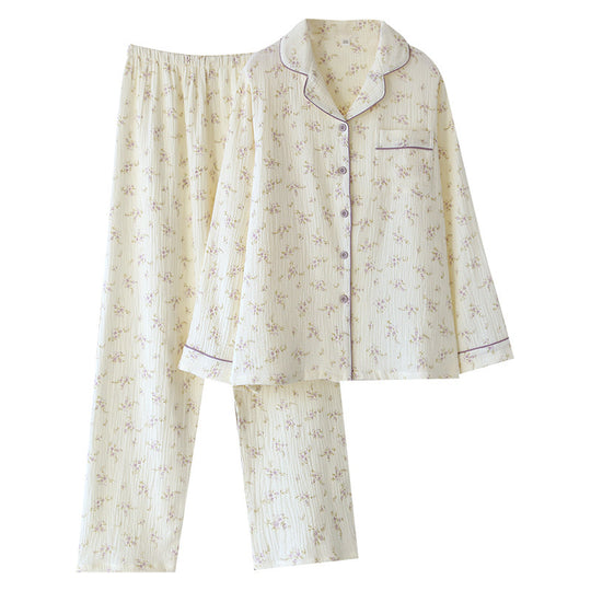 Damen-Pyjama-Set, Baumwolle, Langarm, mit Revers